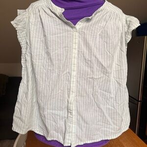 Old Navy Light Green and White Striped Button-Up Top